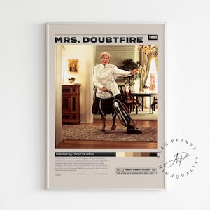 Mrs. Doubtfire Poster, Chris Columbus, Minimalist Film Poster, Vintage Retro Kunstdruck, Wand Kunst Druck, Mid century Modern, Raumdeko