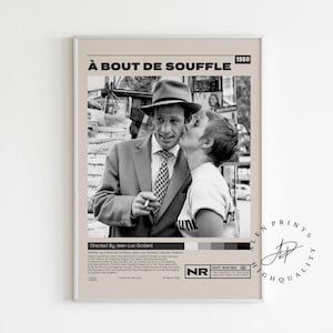 À bout de souffle, Jean-Luc Godard, Minimalist Movie Poster, Vintage Retro Art Print, Wall Art Print, Home decor, Mid century modern