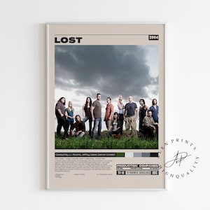 Poster Lost, J.J. Abrams, serie tv minimalista, stampa artistica retrò vintage, stampa artistica da parete, metà secolo moderno, poster serie tv, arredamento per la stanza