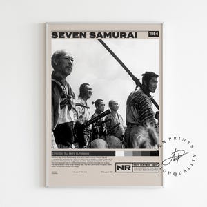 Sieben Samurai, Akira Kurosawa, Minimalistisches Filmplakat, Vintage Retro Kunstdruck, Wand Kunst Druck, Wohnkultur, Mid century modern, A3 Plakat