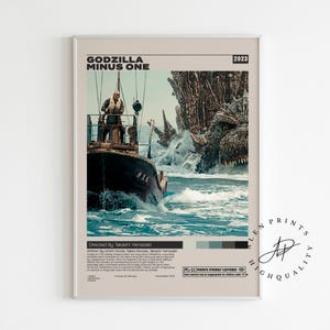 Godzilla Minus One, Takashi Yamazaki, póster de película minimalista, impresión de arte retro vintage, impresión de arte de pared, decoración de habitación, moderno de mediados de siglo