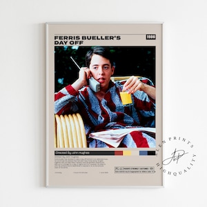 Ferris Bueller&#39;s Day Off, John Hughes, Minimalist Movie Poster, Vintage Retro Art Print, Wall Art Print, Mid century modern, Room Decor