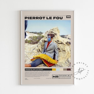 Pierrot Le Fou, Jean-Luc Godard, Minimalist Movie Poster, Vintage Retro Art Print, Wall Art Print, Room decor, Mid century modern, a3 poster