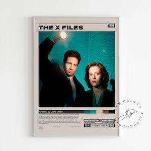 L'affiche X Files, Chris Carter, série télévisée minimaliste, impression d'art rétro vintage, impression d'art mural, milieu du siècle moderne, affiche de la série télévisée