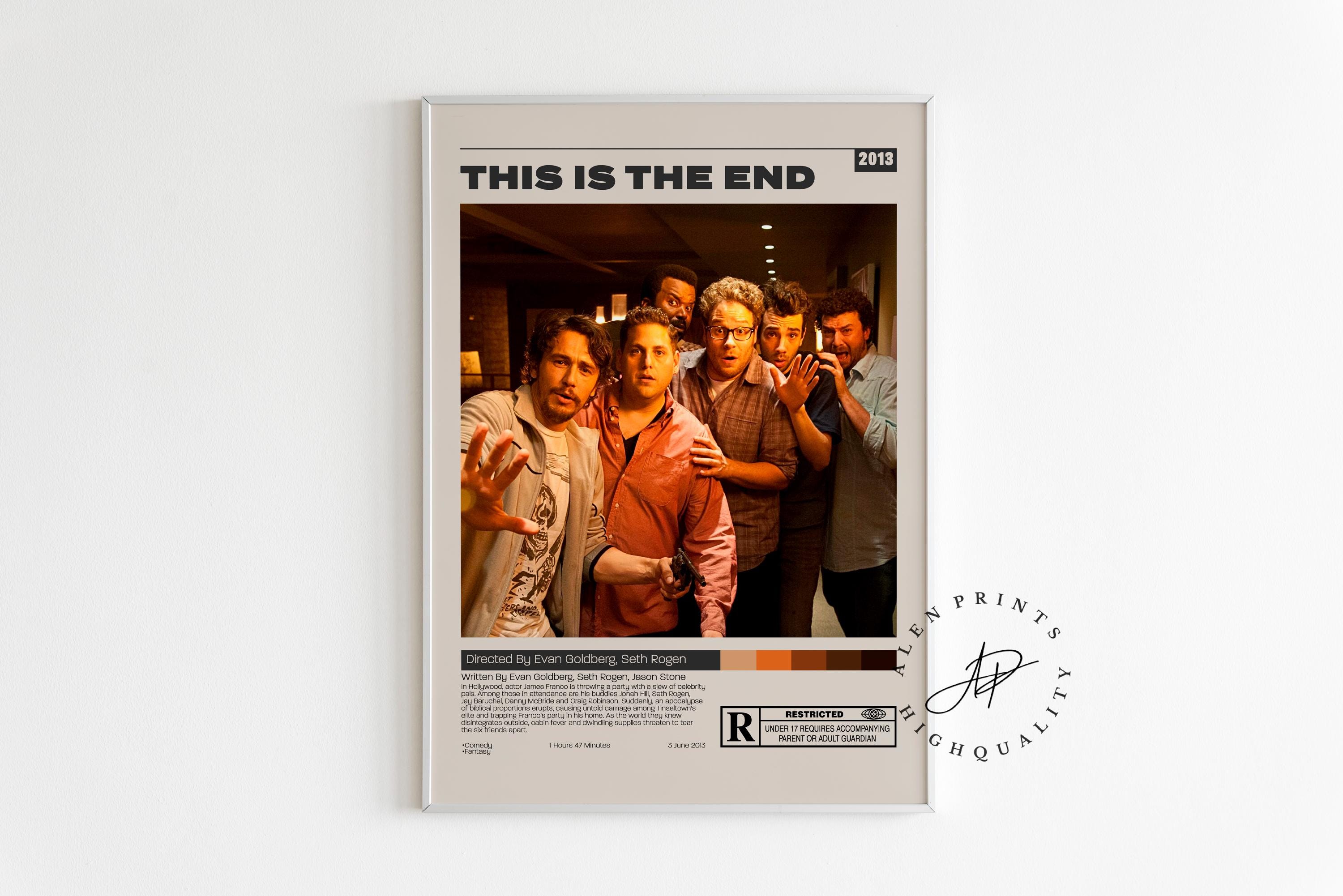 Dies ist das End Poster, Evan Goldberg, Seth Rogen, Minimalistisches Filmplakat, Vintage Retro Kunstdruck, Wand Kunst Druck, Mid century Modern