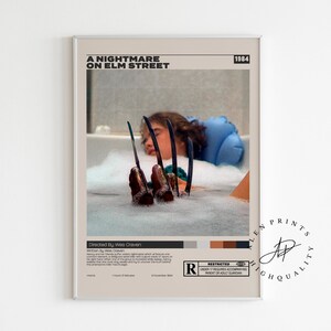 Póster de Pesadilla en Elm Street, Wes Craven, póster de película minimalista, impresión de arte retro vintage, impresión de arte de pared, póster moderno de mediados de siglo, A3