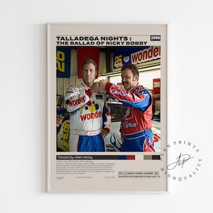 Talladega Nights: The Ballad of Ricky Bobby, Adam McKay, póster de película minimalista, impresión de arte retro vintage, decoración de habitación, estilo moderno de mediados de siglo