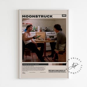 Póster de Moonstruck, Norman Jewison, póster de película minimalista, impresión de arte retro vintage, impresión de arte de pared, decoración de habitación moderna de mediados de siglo