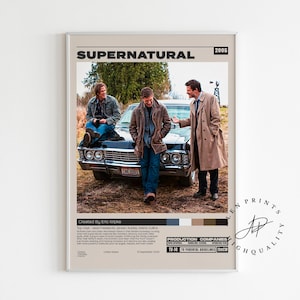 Supernatural Poster, Eric Kripke, Minimalistische Tv Serie, Vintage Retro Kunstdruck, Wand Kunst Druck, Mid century modern, Tv Serie Poster