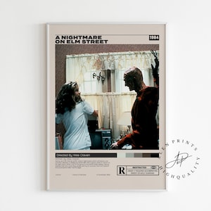 Póster de Pesadilla en Elm Street, Wes Craven, póster de película minimalista, impresión de arte retro vintage, impresión de arte de pared, póster moderno de mediados de siglo, A3