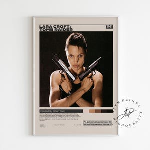 Lara Croft: Tomb Raider, Simon West, póster de película minimalista, impresión de arte retro vintage, impresión de arte de pared, decoración del hogar, estilo moderno de mediados de siglo
