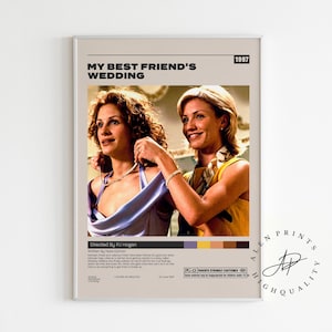 Póster de la boda de mi mejor amigo, P.J. Hogan, póster de película minimalista, impresión de arte retro vintage, impresión de arte de pared, moderno de mediados de siglo