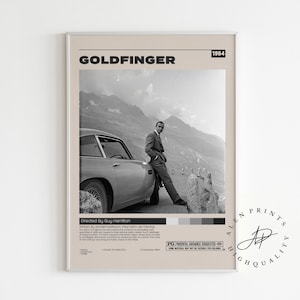 Póster de Goldfinger, Guy Hamilton, póster de película minimalista, impresión de arte retro vintage, impresión de arte de pared, decoración del hogar, moderno de mediados de siglo