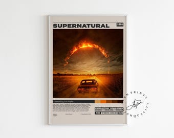 Supernatural Poster, Eric Kripke, Minimalistische Tv Serie, Vintage Retro Kunstdruck, Wand Kunst Druck, Mid century modern, Tv Serie Poster