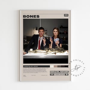 Bones Tv Show, Hart Hanson, Minimalist Tv Serie, Vintage Retro Kunstdruck, Mid century Modern, Tv Serie Poster, Tv Serie Poster