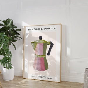 Printable Coffee Wall Art | Kitchen Print - Printable Colourful Moka Espresso Art