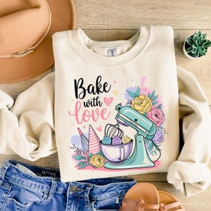 Baka med kärlek png, bakning png, bakningssublimering, retro png, cupcakessublimering, t-shirtdesign, tröja png, sublimeringsdesign. bild 9