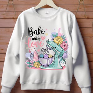 Baka med kärlek png, bakning png, bakningssublimering, retro png, cupcakessublimering, t-shirtdesign, tröja png, sublimeringsdesign. bild 3