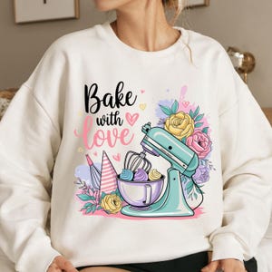 Baka med kärlek png, bakning png, bakningssublimering, retro png, cupcakessublimering, t-shirtdesign, tröja png, sublimeringsdesign. bild 2