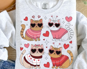 pink Valentine Cats Png, Cat Lover Digital Art for Craft, Trendy Valentine Cat Mom Png Sublimation designs DIY Projects, Digital Download