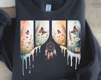 Boho Butterfly Flowers PNG Design, Boho Wildflowers PNG Files, Flowers Feather Bow Sublimation PNG, Shirt png, Western Tshirt Digital png.