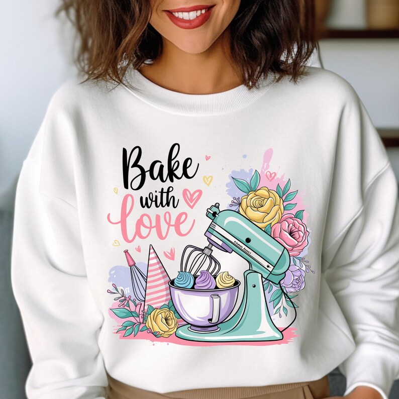Baka med kärlek png, bakning png, bakningssublimering, retro png, cupcakessublimering, t-shirtdesign, tröja png, sublimeringsdesign. bild 7