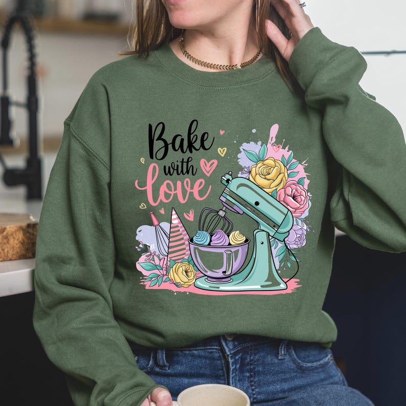 Baka med kärlek png, bakning png, bakningssublimering, retro png, cupcakessublimering, t-shirtdesign, tröja png, sublimeringsdesign. bild 8