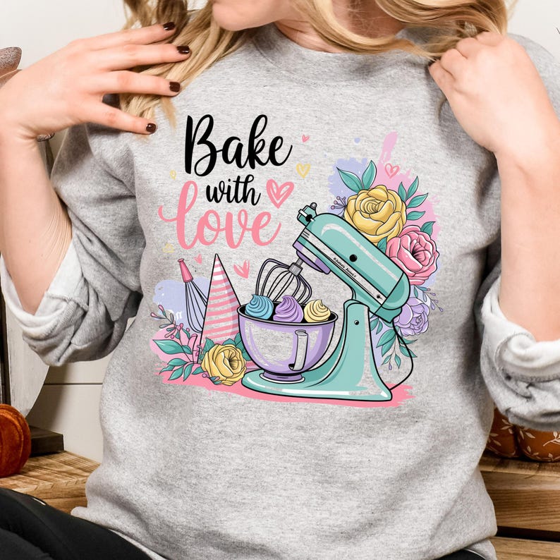 Baka med kärlek png, bakning png, bakningssublimering, retro png, cupcakessublimering, t-shirtdesign, tröja png, sublimeringsdesign. bild 5