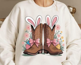 Hej påsk png, cowboystövlar påskkokett png, västerländsk påskhare PNG, glad påsk PNG, rolig påsk PNG, retro påsksublimering.