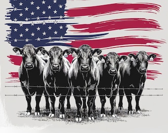 Cow western farm Png Sublimation, Angus Cattle Png,4th of July, Farm Png, Patriotic Png, American Flag Png, Usa Png, Ranch Png, Trendy Png.