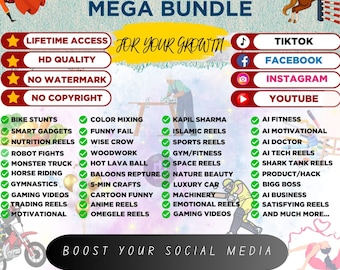 170000+ unique Mega Reels Bundle, Instagram reels, mealanin faceless reels, real estate reels, AI reels, car reels nature reel space reels.