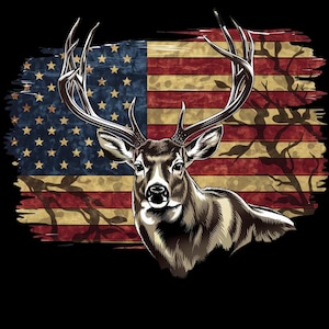 Camo American Deer PNG, Whitetail Buck PNG, Deer Hunting PNG, Deer Hunter Buck Flag Camouflage Patriotic Deer png, Sublimation designs.