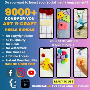 Über 9000 gesichtslose Instagram-Reels, Kunst- und Bastel-Reels, YouTube-Shorts, Tiktok-Videos, Facebook-Reels, Mega-Reels-Bundle, sofortiger Download.