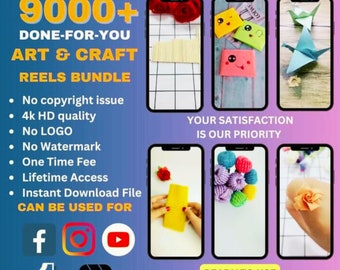 9000 以上の顔のない Instagram リール、アートおよびクラフト リール、YouTube ショート、TikTok ビデオ、Facebook リール、メガ リール バンドル、即時ダウンロード。