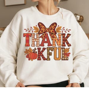 Thankful Coquette PNG, Embroidery Fall Png, Autumn SeasonPng, Thanksgiving Png, Cozy Season, Coquette Bow Leopard Design, Fall Design.