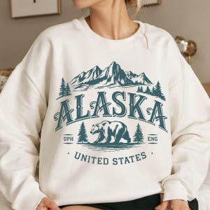 Alaska PNG svg Alaska State SVG, Sublimation Design, alaska cruise png Mountains and Trees sweatshirt Design Alaskan Bear Wilderness PNG.