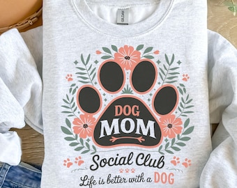 Dog Mom Png, Boho Social Club Design, Paw Illustration | Sublimation File, Crafts For T-Shirts, Mugs, Stickers