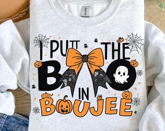 Puse el Boo en Boujee Png, Coquette Halloween PNG, Otoño png, Temporada espeluznante Png, Calabaza Png, Halloween Png, Diseño de camiseta de sublimación.