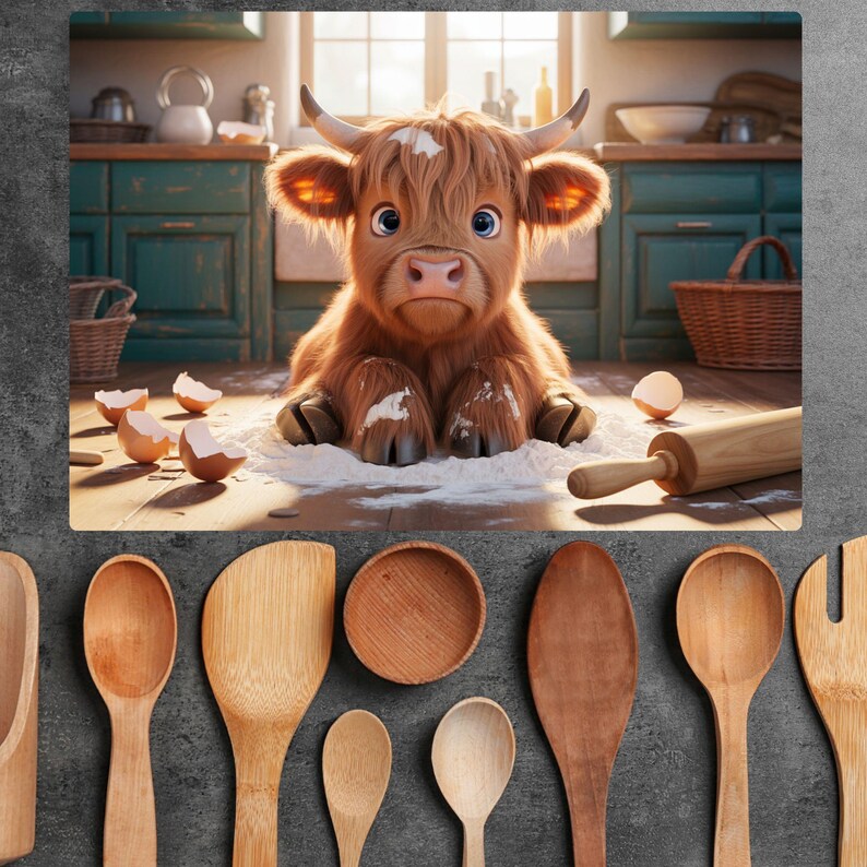 Highland Cow Baking Sublimation Design, Glass Cutting Board PNG ...