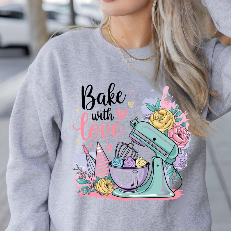 Baka med kärlek png, bakning png, bakningssublimering, retro png, cupcakessublimering, t-shirtdesign, tröja png, sublimeringsdesign. bild 6