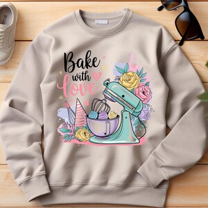 Baka med kärlek png, bakning png, bakningssublimering, retro png, cupcakessublimering, t-shirtdesign, tröja png, sublimeringsdesign. bild 4