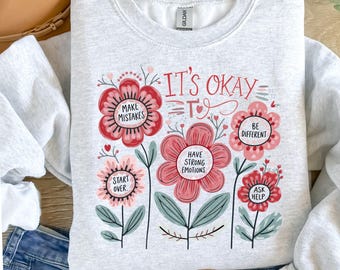 It's okay to boho floral png, flowers png, inspirational png, motivational png, kindness png, Trendy png, mental health png, affirmations.