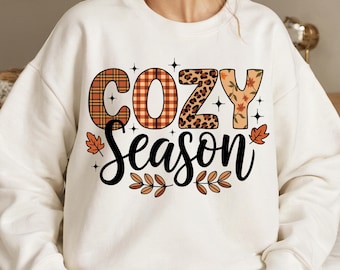 Cozy Season PNG, Retro Halloween Sublimation, Autumn Embroidery Graphic, Thanksgiving Craft Artwork, Fall Printable