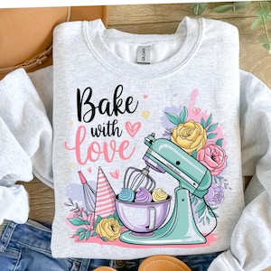 Baka med kärlek png, bakning png, bakningssublimering, retro png, cupcakessublimering, t-shirtdesign, tröja png, sublimeringsdesign. bild 1