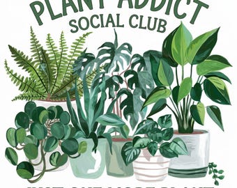 Plant Addict Social Club Png, Just One More Plant Png, trendy png, crazy plant lady Funny Png, Gardener Png, plant lover Sublimation Design.
