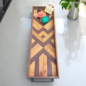 Wood Mosaic Serving Tray with Handles - Custom Wood Tray - Wooden Coffee Serving Tray - Gift for Mom -House Gift - Serving Tray Living Room