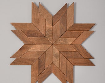 Handcrafted Wooden Mosaic Star Wall Decoration - Rustic Home Decor - Unique Wood Art - Gift for Homeowners