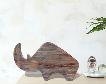 Handcrafted Wooden Rhino Decor - African Safari-Inspired Rhino Figurine