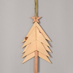 Handmade Christmas Tree Ornament Gift , Natural Wooden Mosaic Christmas Tree, Holiday Decor, Wall Hanging Decor image 1
