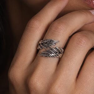 Angel Wing Ring – Adjustable 925 Sterling Silver Open Band, Gift for Her